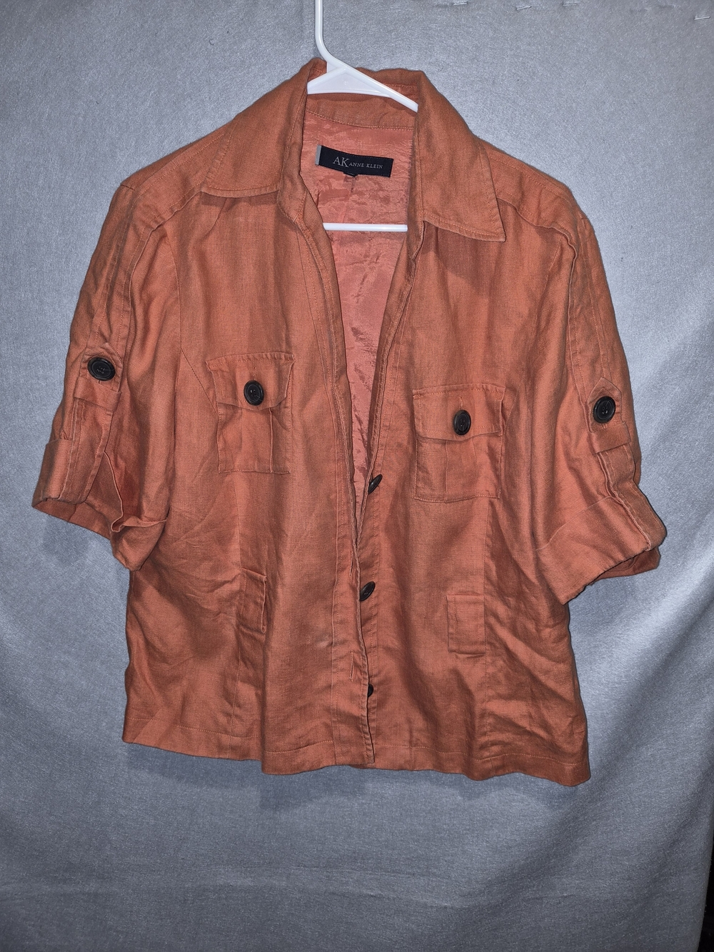 AK Anne Klein Orange Linen Blend Utility Jacket – Size 16